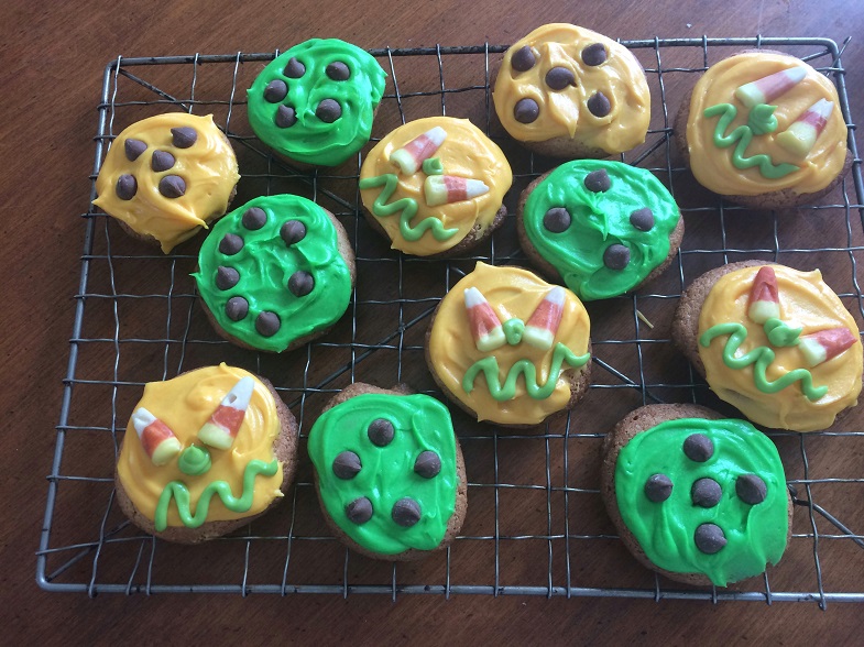 a tray of halloween cookies